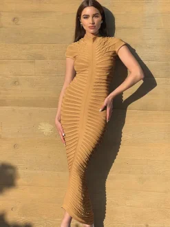 See Through Bodycon Dress Short Sleeve Ruched Night Out Maxi Dresses
