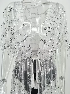 Sequin Cover-up Half Sleeve Sexy Sheer Beachwear For Women 2026