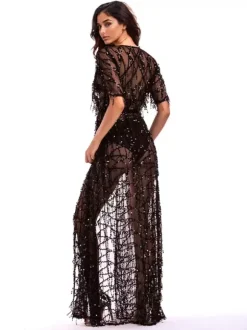 Sequin Cover-up Half Sleeve Sexy Sheer Beachwear For Women 2026