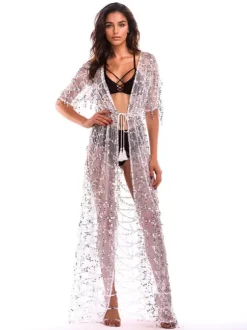 Sequin Cover-up Half Sleeve Sexy Sheer Beachwear For Women 2026