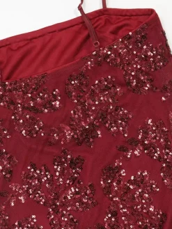 Sequin Floral Embroidery Sheer Hem Bodycon Maxi Dress For Women 2026