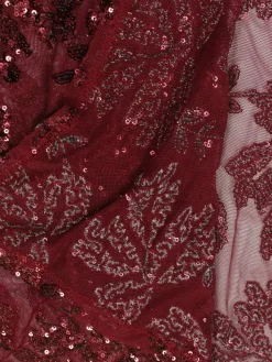 Sequin Floral Embroidery Sheer Hem Bodycon Maxi Dress For Women 2026