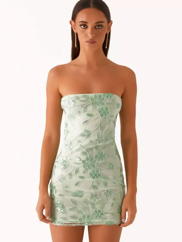 Sequin Floral Strapless Mini Dress For Women - Elegant Bodycon Slim Fit Tube Dress - Summer Cocktail Night Out 2026