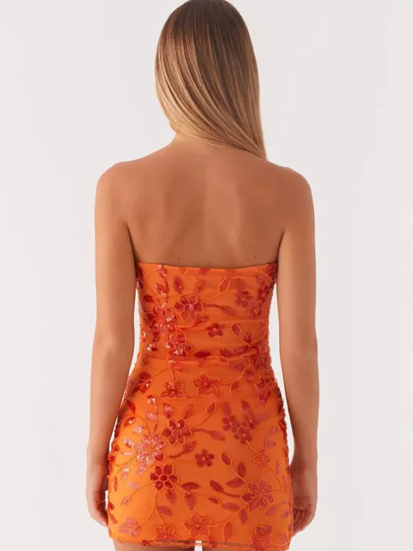 Sequin Floral Strapless Mini Dress For Women - Elegant Bodycon Slim Fit Tube Dress - Summer Cocktail Night Out 2026
