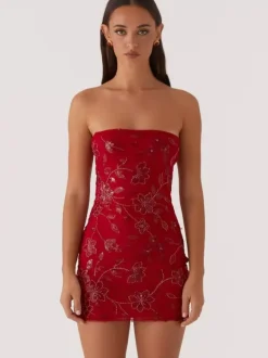 Sequin Floral Strapless Mini Dress For Women - Elegant Bodycon Slim Fit Tube Dress - Summer Cocktail Night Out 2026