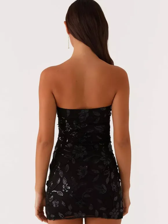 Sequin Floral Strapless Mini Dress For Women - Elegant Bodycon Slim Fit Tube Dress - Summer Cocktail Night Out 2026
