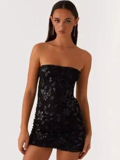 Sequin Floral Strapless Mini Dress For Women - Elegant Bodycon Slim Fit Tube Dress - Summer Cocktail Night Out 2026
