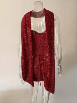 Sequin Corset Mini Party Dress With Scarf For Women 2026
