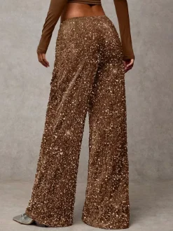 Sequin Drawstring Wide Leg Party Trousers For Women 2026
