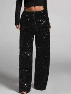 Sequin Drawstring Wide Leg Party Trousers For Women 2026