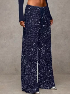 Sequin Drawstring Wide Leg Party Trousers For Women 2026
