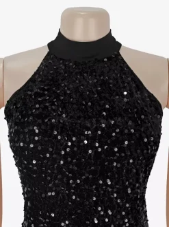 Sequin Halter Neck Ruched Waist High Slit Evening Long Dress For Women 2026