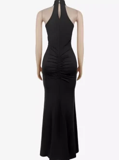 Sequin Halter Neck Ruched Waist High Slit Evening Long Dress For Women 2026