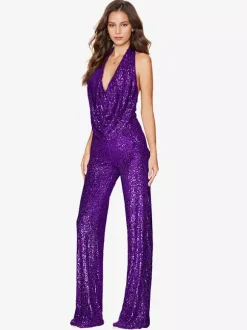 Sequin Jumpsuit Semi Formal Sleeveless Club Nightwear For Women
