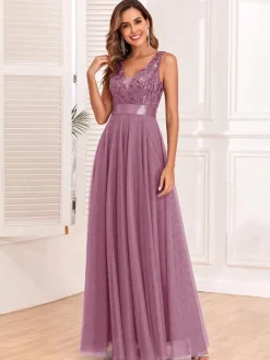 Sequins Dress Sleeveless Empire Waist A-line Elegant Prom Maxi Dresses