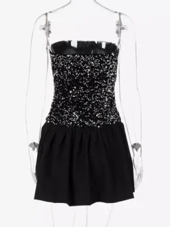 Sequin Strapless Mini Dress With Puff Skirt 2026