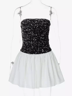 Sequin Strapless Mini Dress With Puff Skirt 2026
