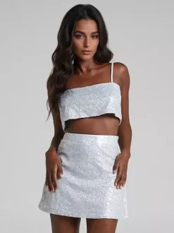 Sequin Two Piece Co-ord Set Crop Top And Mini Skirt Birthday Party Outfit For Women 2026