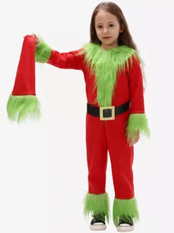 Set Christmas Red Sash Jumpsuit Hat Polyester Two-Tone Christmas Holidays Costumes