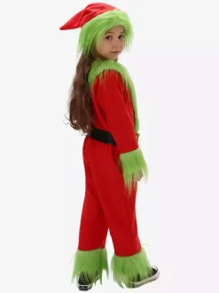 Set Christmas Red Sash Jumpsuit Hat Polyester Two-Tone Christmas Holidays Costumes