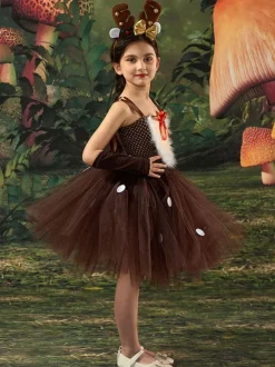 Set Christmas Coffee Brown Headwear Gloves Dress Polyester Two-Tone Christmas Holidays Costumes