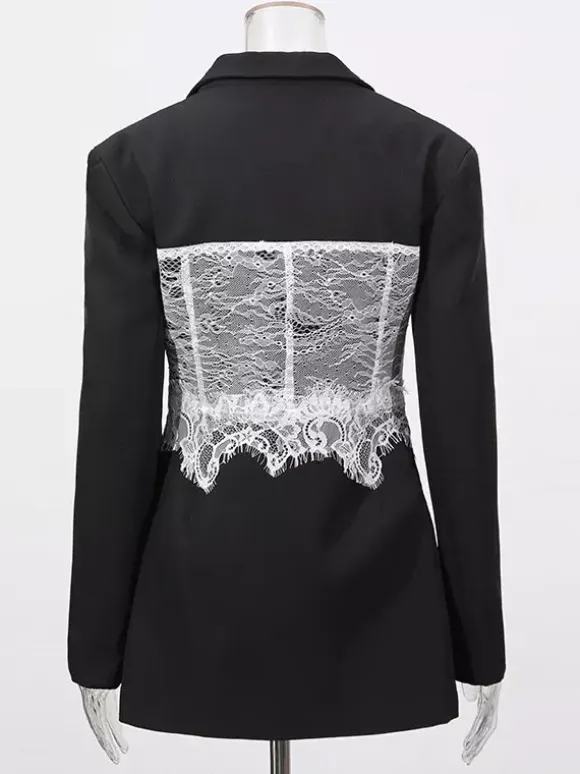Sexy Corset Lace Blazer For Women - Black White Contrast Bustier Slim Suit Jacket - Spring Night Out Party 2026