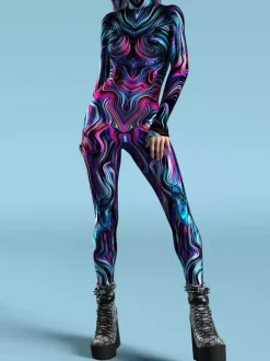 Sexy Cyberpunk Womens Zentai 3D Anatomical Jumpsuit Venice Carnival Skin Suit