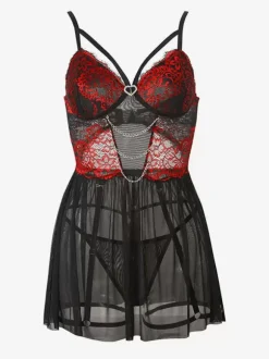 Sexy Daily Casual Lace Semi-Sheer Red Babydolls & Chemises