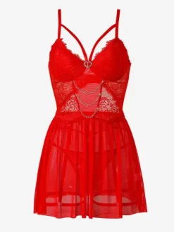 Sexy Daily Casual Lace Semi-Sheer Red Babydolls & Chemises