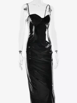 Sexy Eco-friendly Leather Bodycon Midi Dress For Women 2026