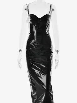 Sexy Eco-friendly Leather Bodycon Midi Dress For Women 2026
