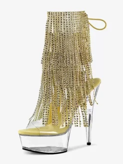 Sexy High Heel Boots Peep Toe Lace Up Rhinestones Stiletto Heel Pole Dancing Black Thigh High Boots Over The Knee Boots
