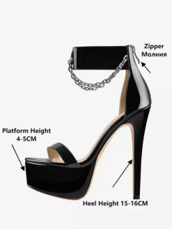 Sexy High Heel Sandals Platform Open Toe Chain Detail Ankle Strap Sandals