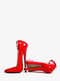 Sexy High Heels Black Ankle Straps Patent Sky High Pumps
