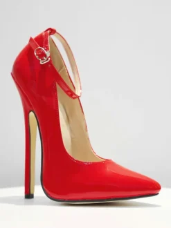 Sexy High Heels Black Ankle Straps Patent Sky High Pumps