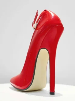 Sexy High Heels Black Ankle Straps Patent Sky High Pumps
