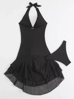 Sexy High-Low 2 Piece Swimsuit For Women - Mesh Halter Ruffle Swim Dress With Bikini Bottom - Summer Pool Party 2026
