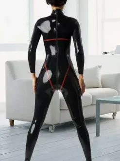 Sexy Latex Catsuit Black Long Sleeves Catwoman Bodysuit Costume Gimp Suit
