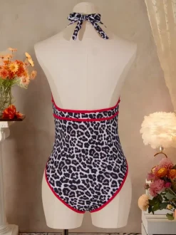 Sexy Leopard Print One Piece Swimsuit For Women - Plunging V Neck With Pearl Detail High Cut Monokini - Summer Beach 2026