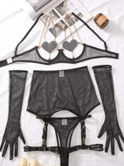Sexy Lingerie Red 5-Piece Adult's Bra & Panty Sets
