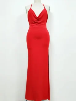 Sexy Maxi Halter Evening Dress Backless Split Birthday Party Slipdress