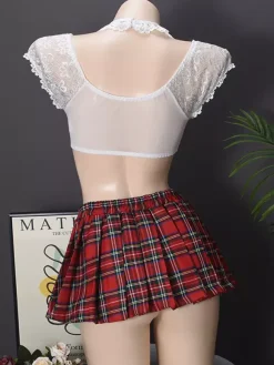 Sexy School Girl Costume Women's T-back Top Skirt Lingerie