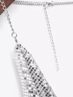 Sexy Straps Halter Metal Tops Sequin Clubwear Tops Sliver Sleeveless Spaghetti Straps Cami Draped Crop For Women