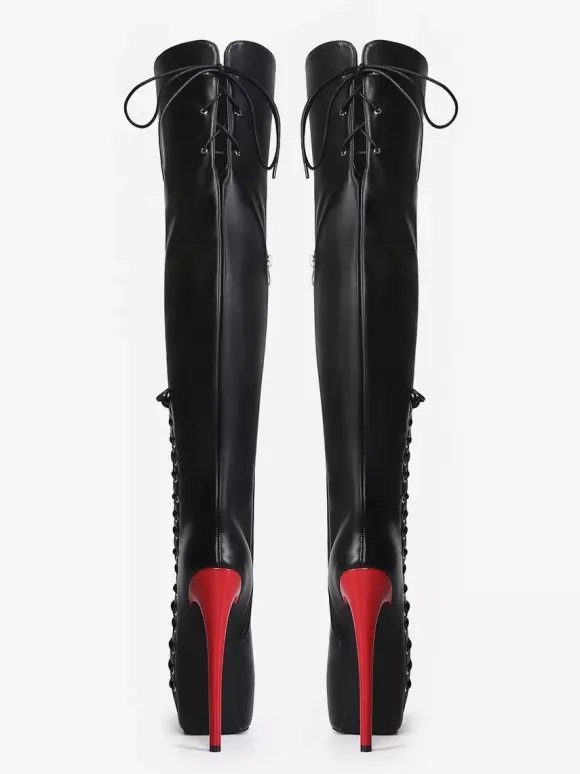 Sexy Thigh High Boots Unisex Platform Lace Up High Heel Over The Knee Boots