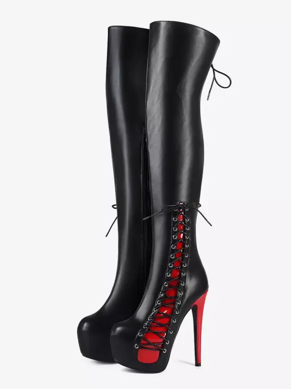 Sexy Thigh High Boots Unisex Platform Lace Up High Heel Over The Knee Boots
