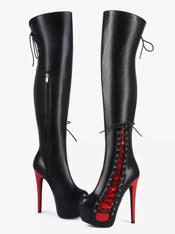 Sexy Thigh High Boots Unisex Platform Lace Up High Heel Over The Knee Boots