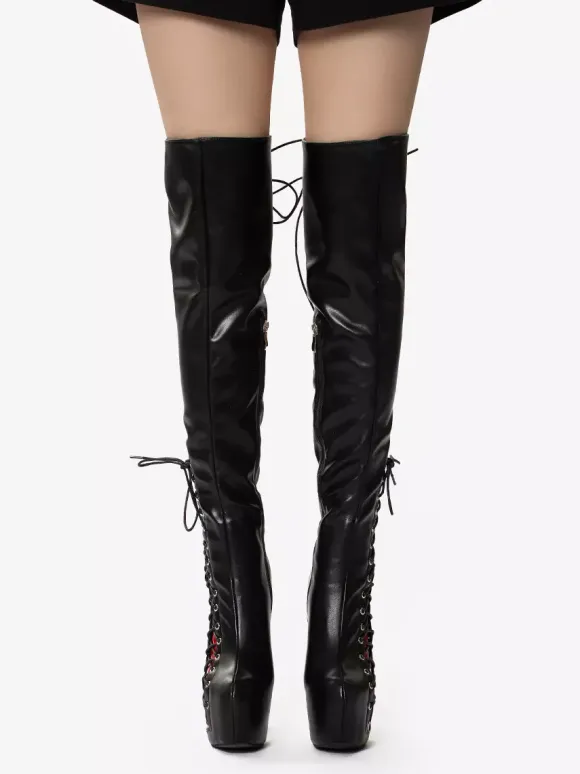 Sexy Thigh High Boots Unisex Platform Lace Up High Heel Over The Knee Boots