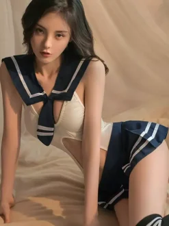 Sexy Costume School Girl Navy Sailor Collar Mini Skirt Knee-high Socks Jumpsuit Sets
