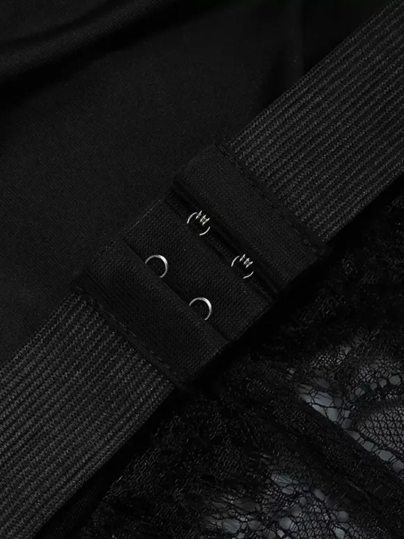 Sexy Faux Fur Lace Maxi Dress For Women - Black Strapless Corset Bodysuit Long Gown With Sheer Skirt - Summer Evening Party 2026