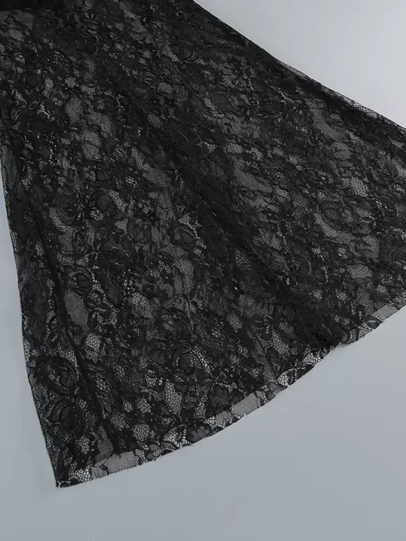 Sexy Faux Fur Lace Maxi Dress For Women - Black Strapless Corset Bodysuit Long Gown With Sheer Skirt - Summer Evening Party 2026